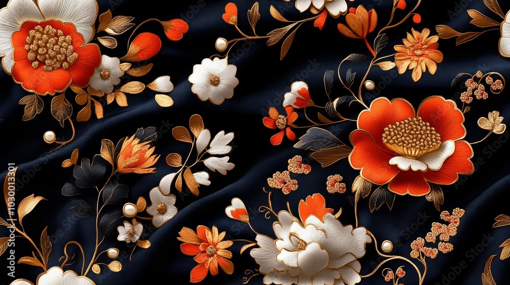 Elegant Floral Songket Design on Dark Fabric Elegant Floral Songket Design on Dark Fabric