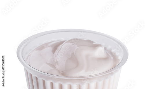 Fresh yogurt in plastic cup isolated on white