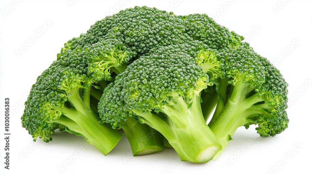 Fresh Bright Green Broccoli Florets on White Background Fresh Bright Green Broccoli Florets on White Background