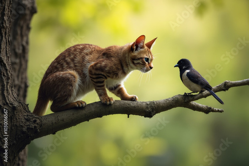 cat sniffing a bird