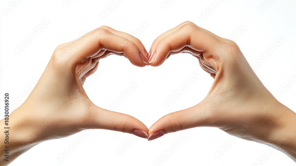Obraz premium Hands forming a heart shape gesture against a plain white background