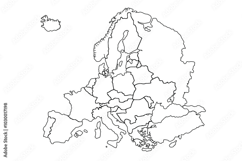 Obraz premium Europe map with countries outline for presentations, posters, infographics.world map outline, linear doodle illustration.