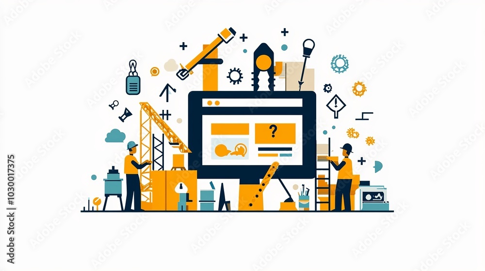 Illustrate the concept of under construction using flat line vector ...