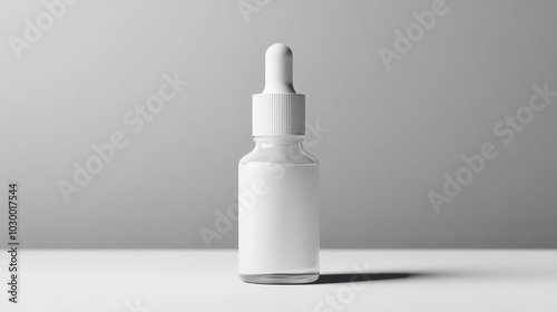 Minimalist Dropper Bottle Mockup: A clean and elegant glass dropper bottle mockup, showcasing its minimalist design and a pristine white label, ready for your brand customization. 