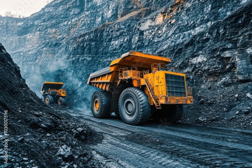 Large mining truck in a coal mine. Illustrates the scale of the operation and the use of heavy machinery.