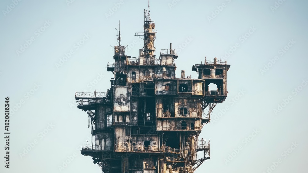 Abandoned Industrial Tower in a Clear Sky Abandoned Industrial Tower in a Clear Sky