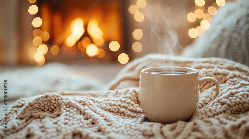 Cozy Warm Cup of Hot Drink Next to Soft Knit Blanket for Winter Relaxation and Comfort in a Homely Atmosphere Ideal for Home Decor and Relaxation Themes Cozy Warm Cup of Hot Drink Next to Soft Knit Blanket for Winter Relaxation and Comfort in a Homely Atmosphere Ideal for Home Decor and Relaxation Themes