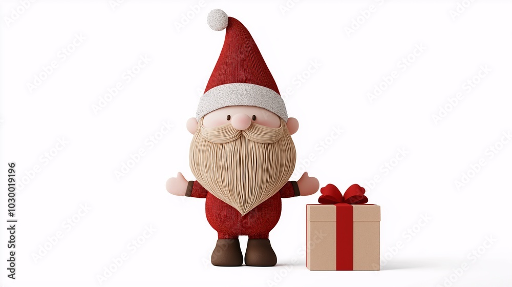 Jolly Santa Gnome with Gift: A cheerful 3D-rendered Santa gnome gives a thumbs-up, standing beside a wrapped gift, perfect for Christmas greetings or festive designs. Jolly Santa Gnome with Gift: A cheerful 3D-rendered Santa gnome gives a thumbs-up, standing beside a wrapped gift, perfect for Christmas greetings or festive designs.