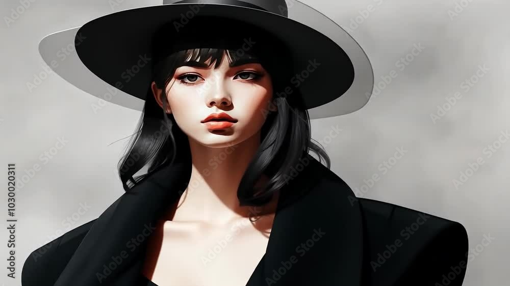 Elegant woman in black hat with stylish makeup Elegant woman in black hat with stylish makeup