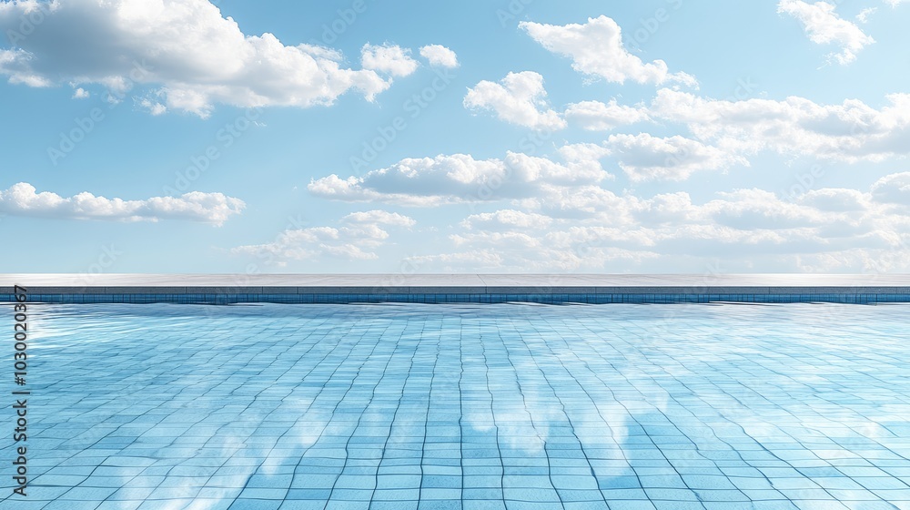 Serene Infinity Pool Under Blue Sky and Clouds Serene Infinity Pool Under Blue Sky and Clouds