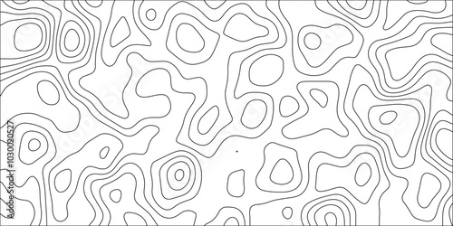 Abstract black & white topographic Contour Scheme and Terrain on old paper. Geographic mountain terrain. Contour map background. Cartographic Weave with seamless striped patterns and wavy Lines