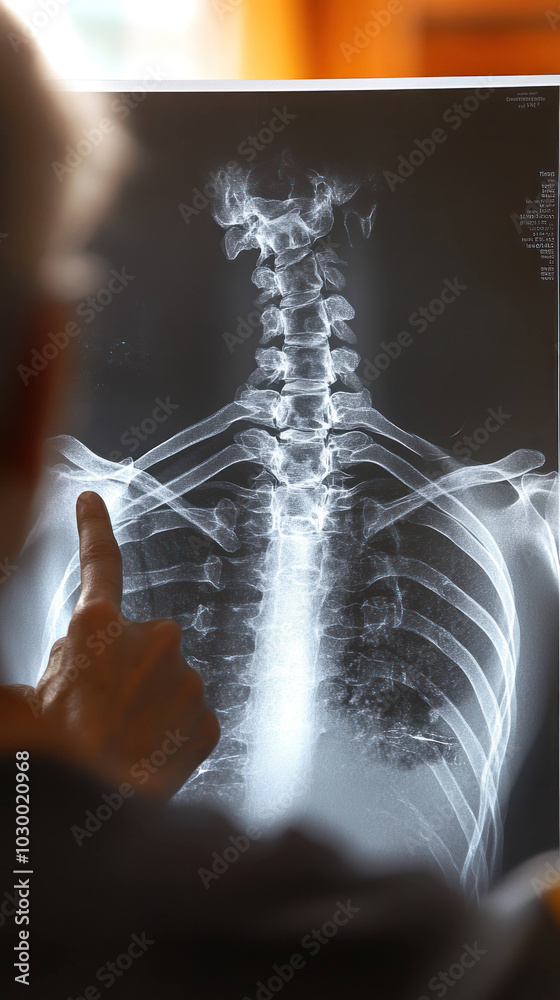 Close Up Of X Ray Showing Broken Collarbone Highlighting Skeletal close-up-of-x-ray-showing-broken-collarbone-highlighting-skeletal