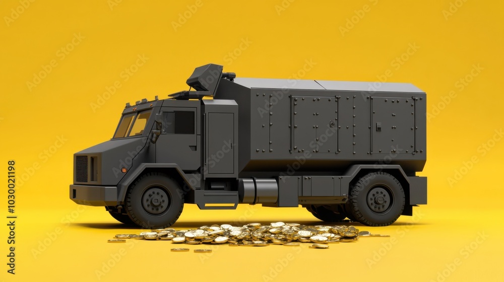 3D rendering of a gray armored truck with a storage door designed to provide security
3D rendering of a gray armored truck with a storage door designed to provide security