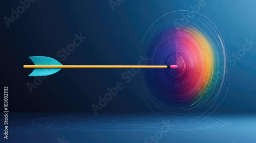 colorful arrow striking target creates vibrant visual impact, symbolizing focus and determination. dynamic motion and vivid colors evoke sense of achievement and energy