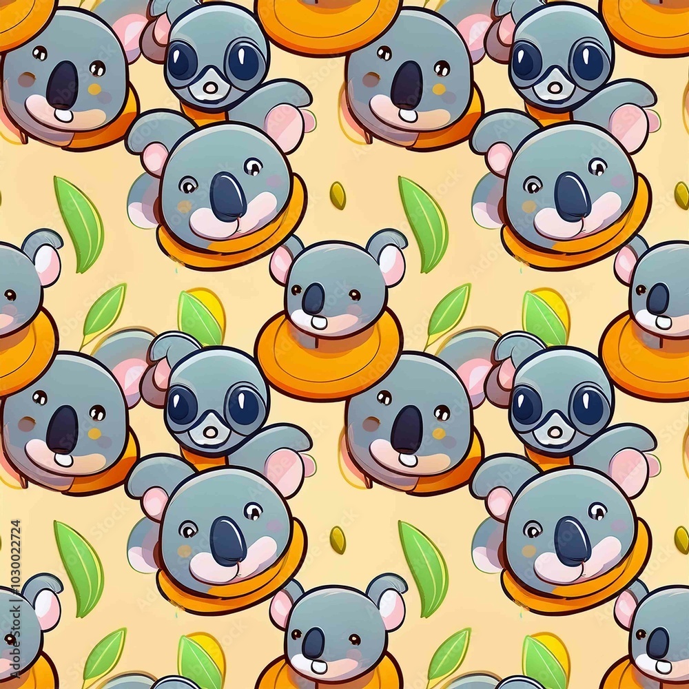 Cute koala seamless pattern Cartoon vector
