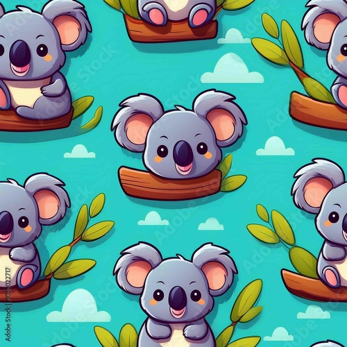 Cute koala seamless pattern Cartoon vector photo