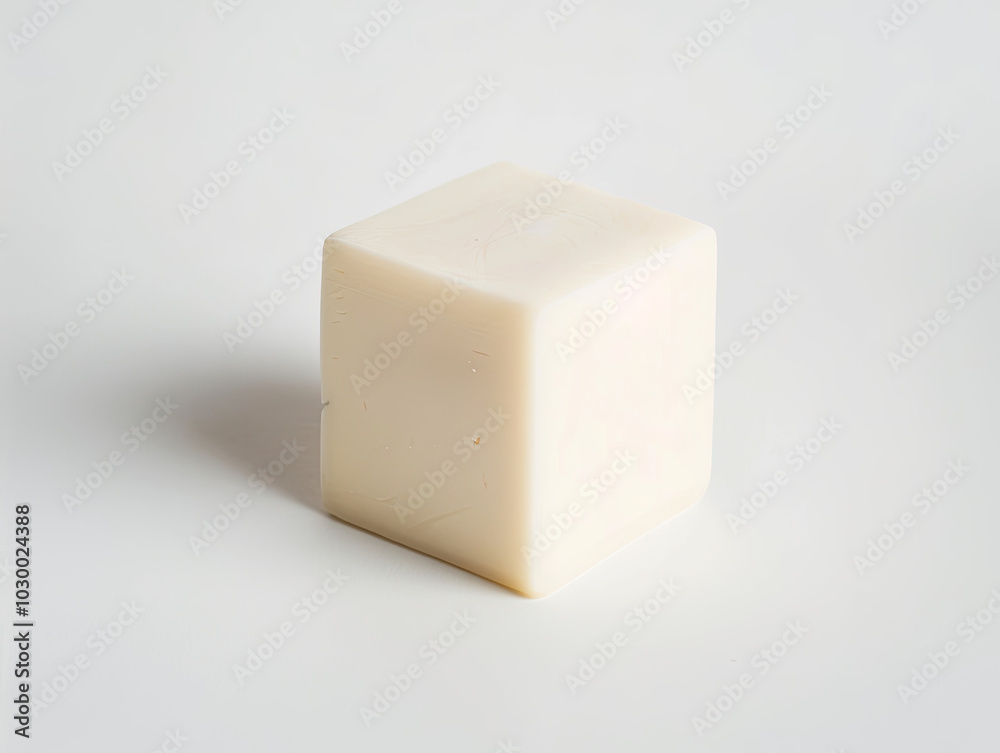 Smooth Monterey Jack Cheese Block, Creamy Texture Highlighted on White Surface