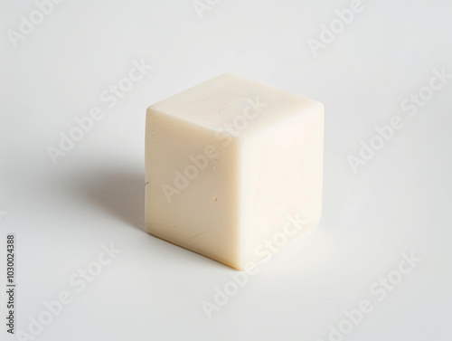 Obraz na płótnie Smooth Monterey Jack Cheese Block, Creamy Texture Highlighted on White Surface w salonie