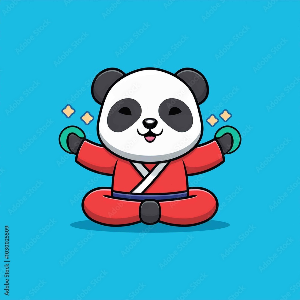 Cute Panda Kungfu Meditation Cartoon Vector