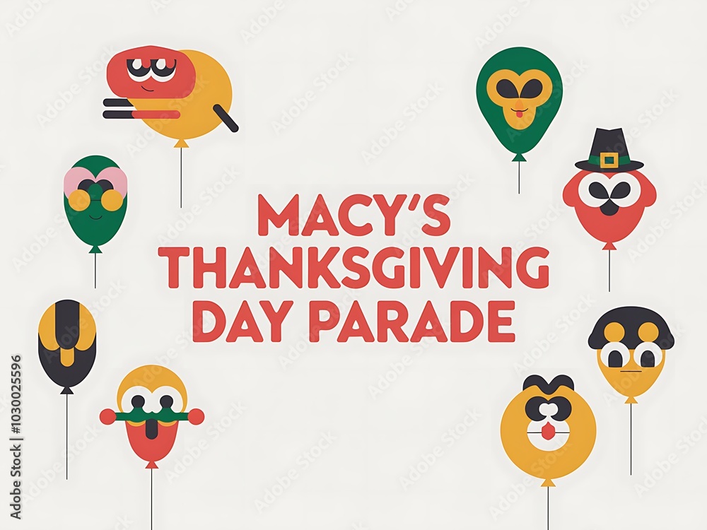 Cartoon Balloons with Macy's Thanksgiving Day Parade Text Cartoon Balloons with Macy's Thanksgiving Day Parade Text