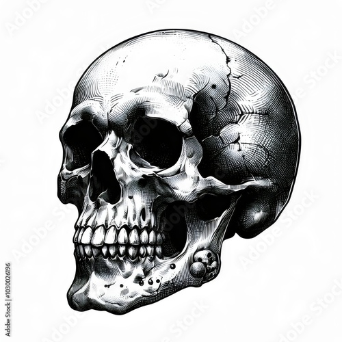 skull isolated on white background. 3D illustration. drawing, sketch for tattoo.