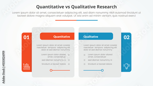 quantitative vs qualitative research data comparison opposite infographic concept for slide presentation with creative big table side with flat style