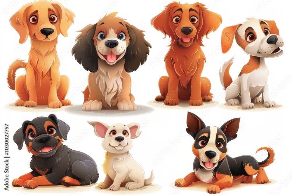 Cute funny cartoon dogs, 3d realistic puppy pet pictogram, dogs set on white background Cute funny cartoon dogs, 3d realistic puppy pet pictogram, dogs set on white background
