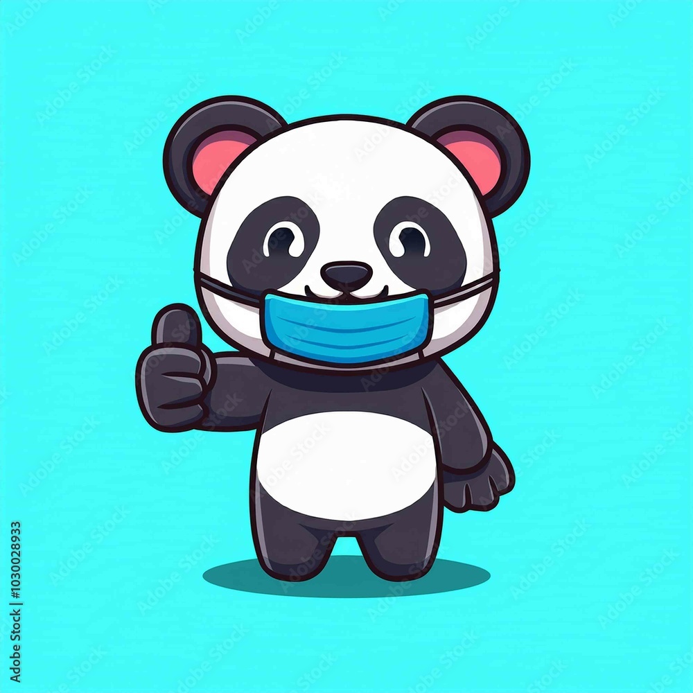 Cute panda wearing medical mask and giving thumbs up