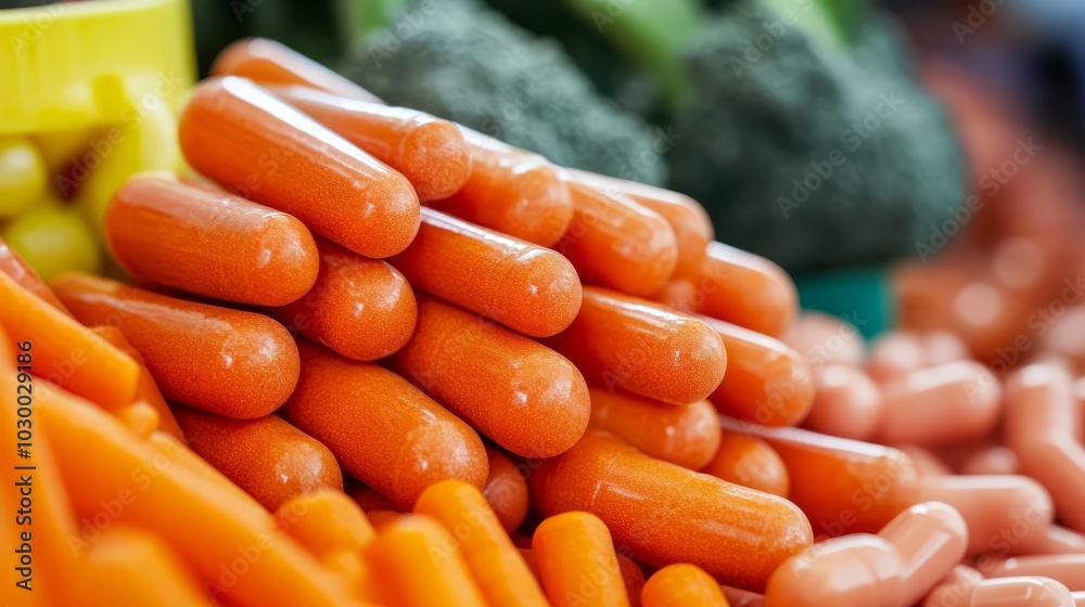 Fresh, vibrant, and ready to eat: Close-up shot of baby carrots arranged in a pile, showcasing their vibrant orange hues and crisp texture. Fresh, vibrant, and ready to eat: Close-up shot of baby carrots arranged in a pile, showcasing their vibrant orange hues and crisp texture.