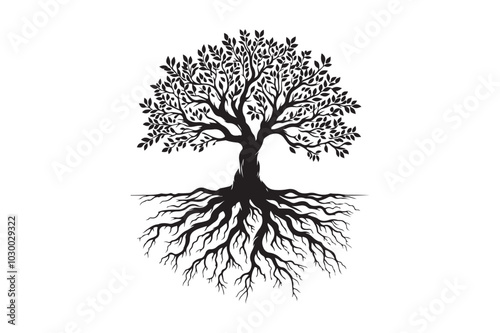 Tree Roots Silhouette Vector Illustration – Perfect for T-Shirt, Hoodie, and Home Decor Designs