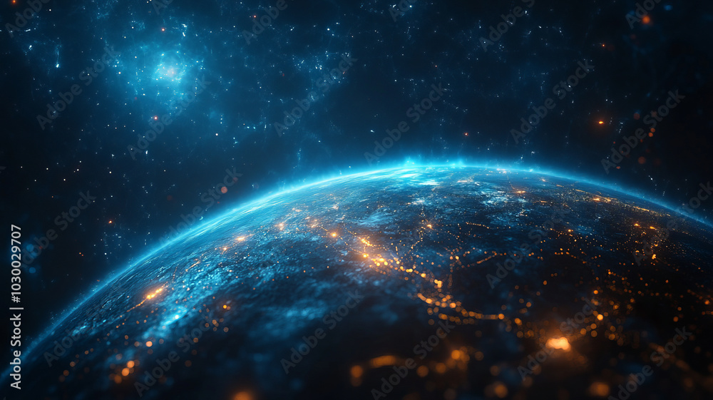 Abstract digital blue planet Earth with glowing connections and global network concept on a dark background, a technology wallpaper. Big data world map. Abstract digital blue planet Earth with glowing connections and global network concept on a dark background, a technology wallpaper. Big data world map.