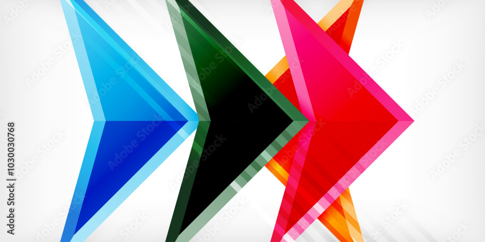 Arrows with 3d effect abstract background. Triangles on light grey backdrop Arrows with 3d effect abstract background. Triangles on light grey backdrop