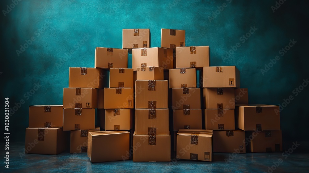 Stacked cardboard boxes are set against an isolated background. Stacked cardboard boxes are set against an isolated background.
