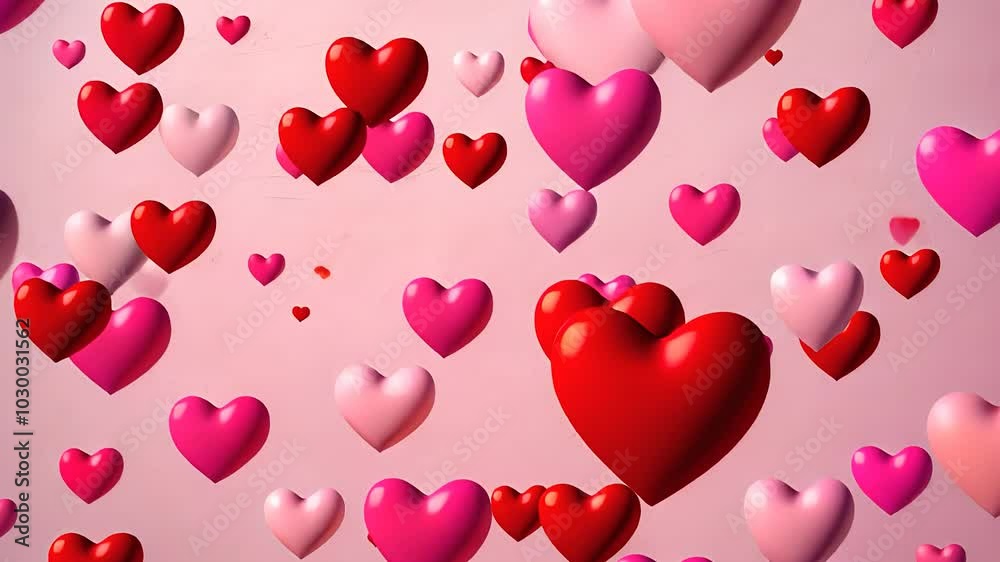 Pink and Red Hearts Floating on Soft Pastel Background Pink and Red Hearts Floating on Soft Pastel Background