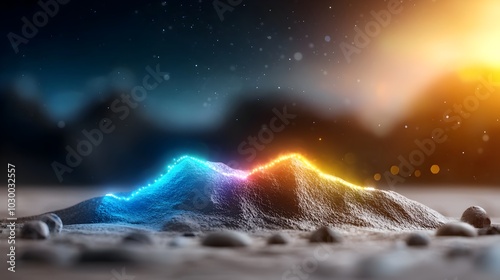 Stunning neon digital sound spectrum waves with glowing effects and clean geometric lines  Abstract futuristic technology visualization with vibrant luminous patterns and dynamic motion graphics photo