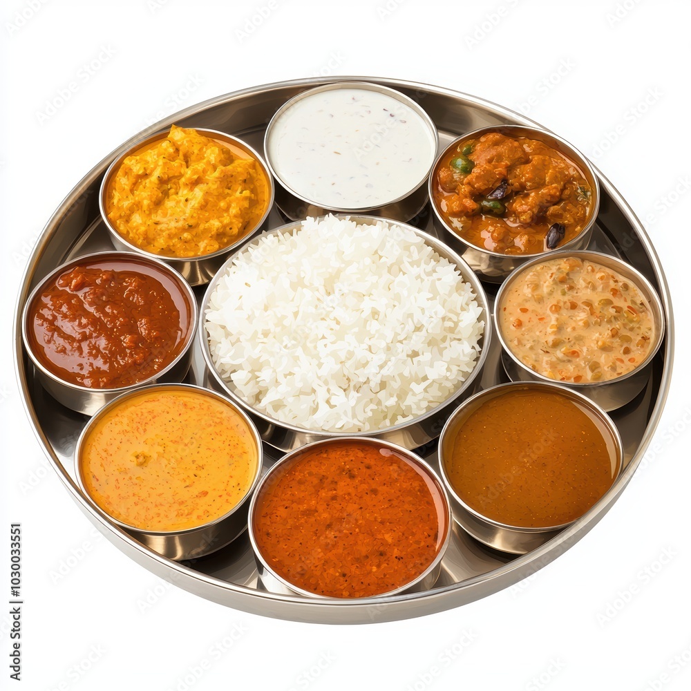 Indian Thali with Rice and Variety of Dishes Indian Thali with Rice and Variety of Dishes