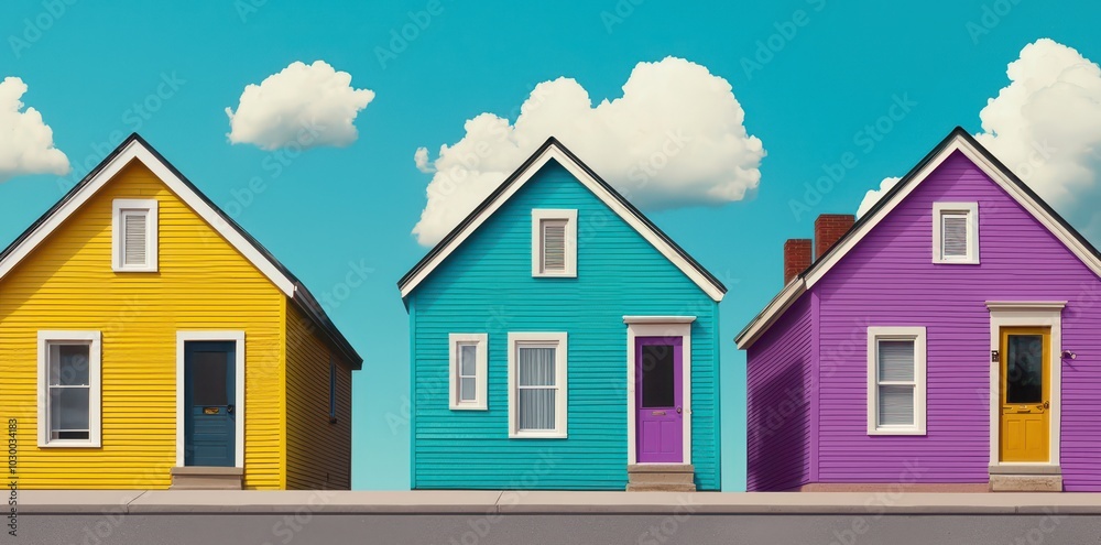 Charming colorful houses painted in bold hues create a picturesque scene of vibrant beauty and artistic flair. Charming colorful houses painted in bold hues create a picturesque scene of vibrant beauty and artistic flair.