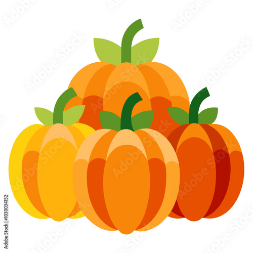 Autumn Harvest: A vibrant and cheerful illustration of four pumpkins in various shades of orange, yellow, and red, symbolizing the abundance of the season.