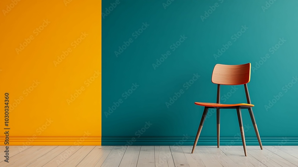 A stylish isolated chair against a vibrant orange and teal backdrop, perfect for inspiration in modern interior design and creative spaces. A stylish isolated chair against a vibrant orange and teal backdrop, perfect for inspiration in modern interior design and creative spaces.