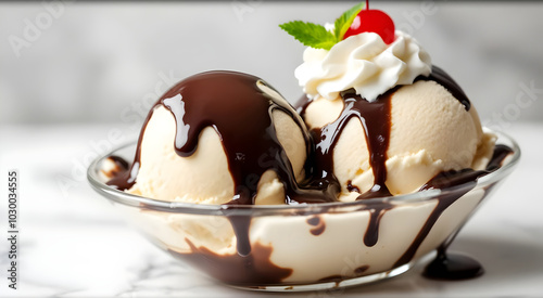 Wallpaper Mural Dame Blanche Vanilla Ice Cream with Warm Chocolate Sauce and Whipped Cream in Glass Bowl (Belgian Cuisine) Torontodigital.ca