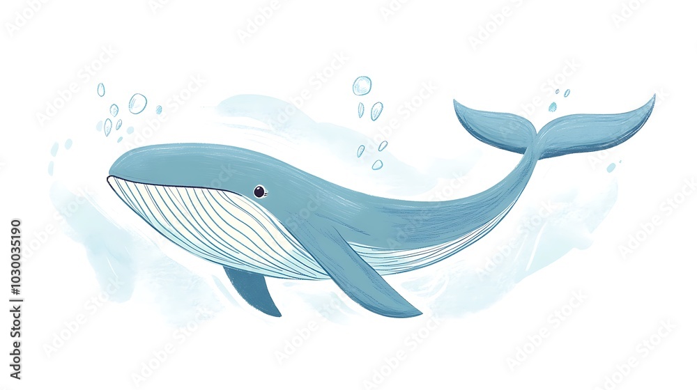 Cartoon Whale Swimming Gently in the Ocean Cartoon Whale Swimming Gently in the Ocean