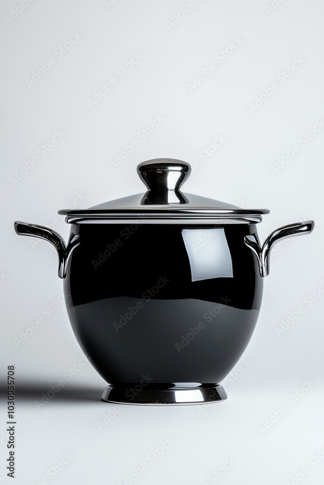 Black pot with lid, white isolated background Black pot with lid, white isolated background