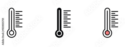 Temperature icon in outline, silhouette and editable colors in unexpandable fully editable vector form, thermometer icons set, temperature thermometer