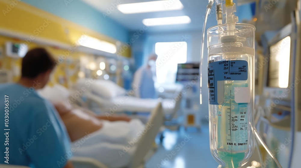 Hope and Healing: A close-up of an IV drip bag in a hospital room, capturing the essence of medical care and the promise of recovery. Hope and Healing: A close-up of an IV drip bag in a hospital room, capturing the essence of medical care and the promise of recovery.