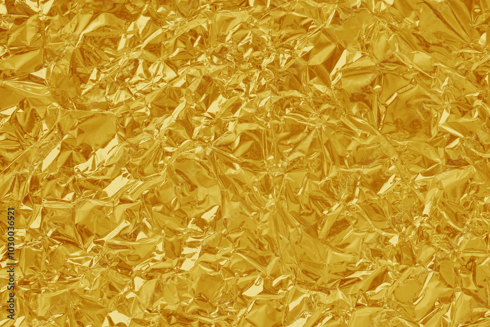 Obraz premium Gold foil leaf shiny texture, abstract yellow wrapping paper for background and design art work.