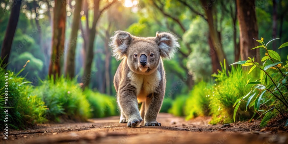 From above, a koala meanders across the ground in its natural environment, surrounded by abundant foliage and trees, illustrating the beauty of wildlife in Australia. From above, a koala meanders across the ground in its natural environment, surrounded by abundant foliage and trees, illustrating the beauty of wildlife in Australia.