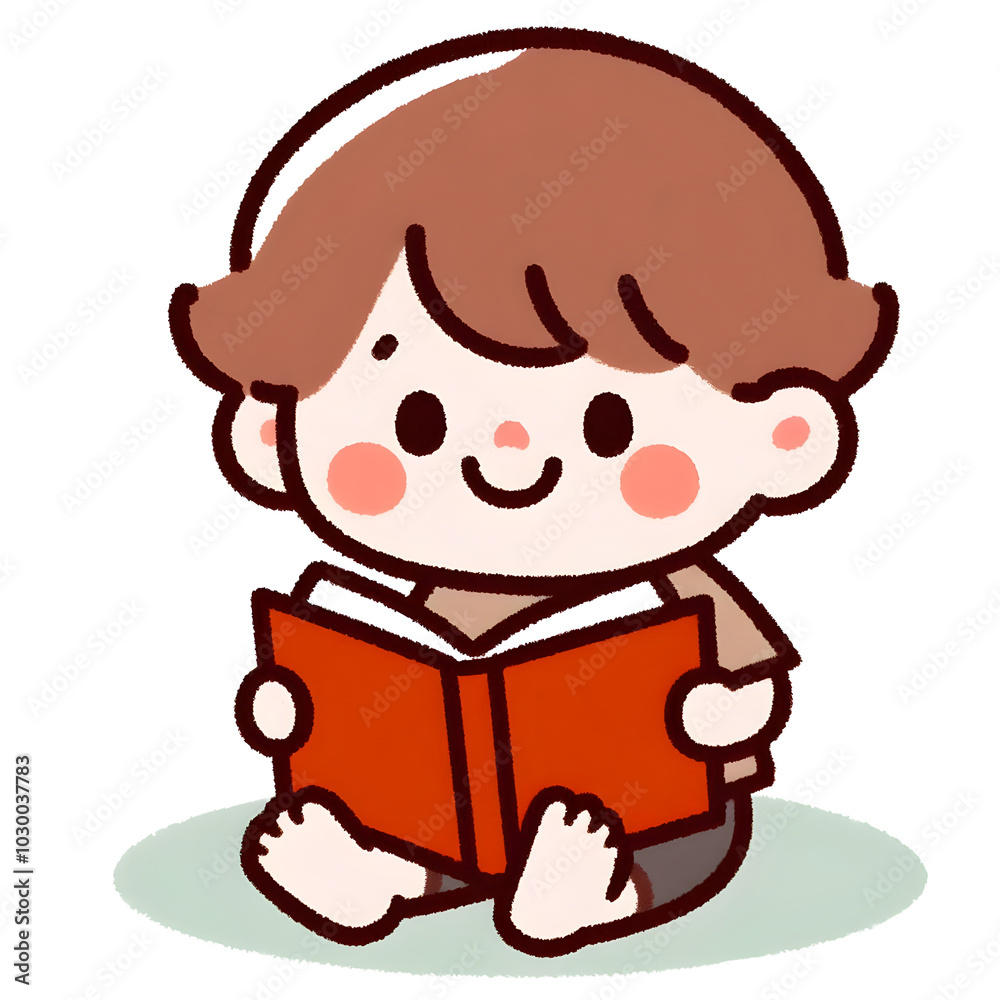 Cute little boy reading a book and smiling Cute little boy reading a book and smiling