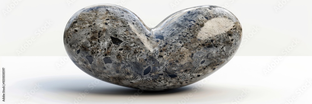 Stone Heart, Polished Granite Heart, Pebble Love Symbol 3d Imitation, White Background