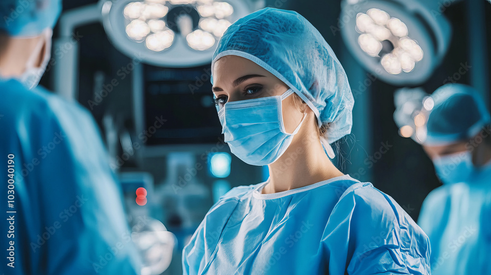 Surgeon in Scrubs and Mask in Operating Room Surgeon in Scrubs and Mask in Operating Room