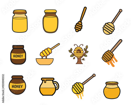 Collection of Honey dipper isolated Design - Bee ClipArt Vector illustration